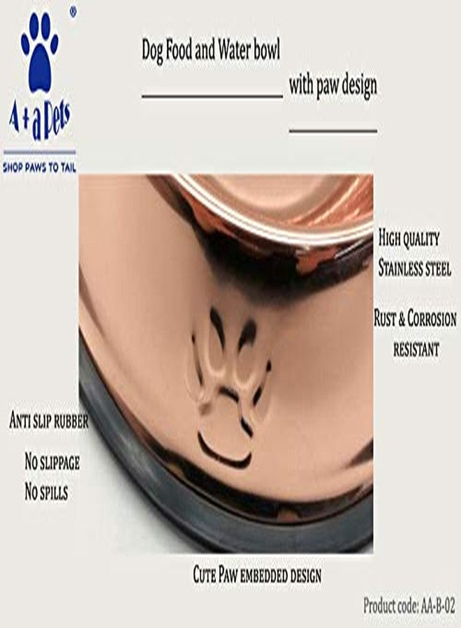 A+a Pets' Premium Stainless Steel Rose Gold Colour Food and Water Feeding Bowl for Dogs & Cats, Non Slip (Rose Gold, Large, 900ml) - Image 2